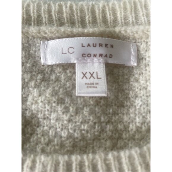 Lauren Conrad Cream Striped Ruffled Pull Over‎ Sweater Women’s XXL Beige NWT $50 - Picture 5 of 5